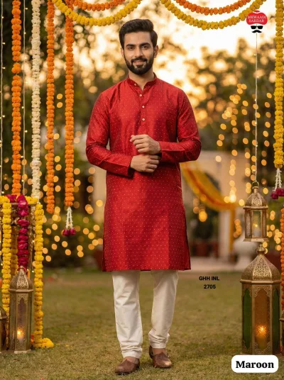 Silk Jacquard Men's Festive Kurta Pajama Set